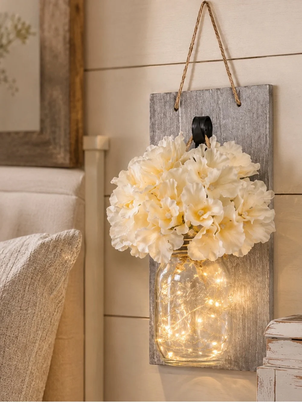 Cream Floral Mason Jar Wall Sconce Pair - Home Accents